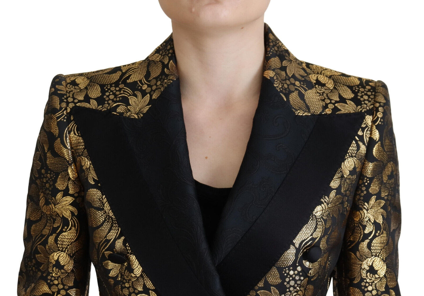 Dolce &amp; Gabbana Schwarzgold Jacquard Mantel Blazer Jacke