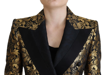 Dolce &amp; Gabbana Schwarzgold Jacquard Mantel Blazer Jacke