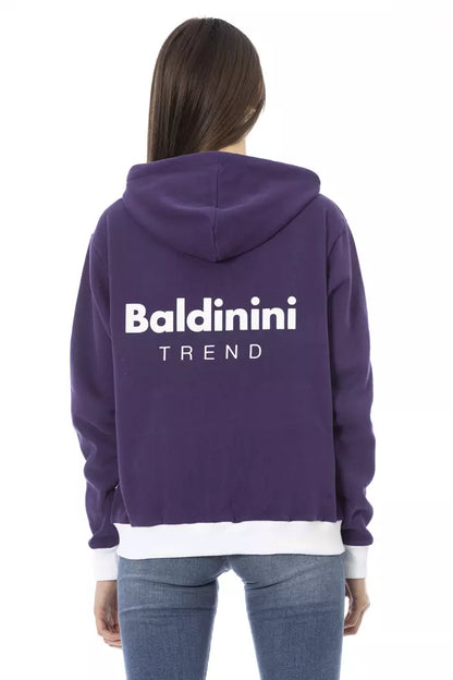 Baldinini Trend Lila Damenpullover aus Baumwolle mit verstellbarer Kapuze
