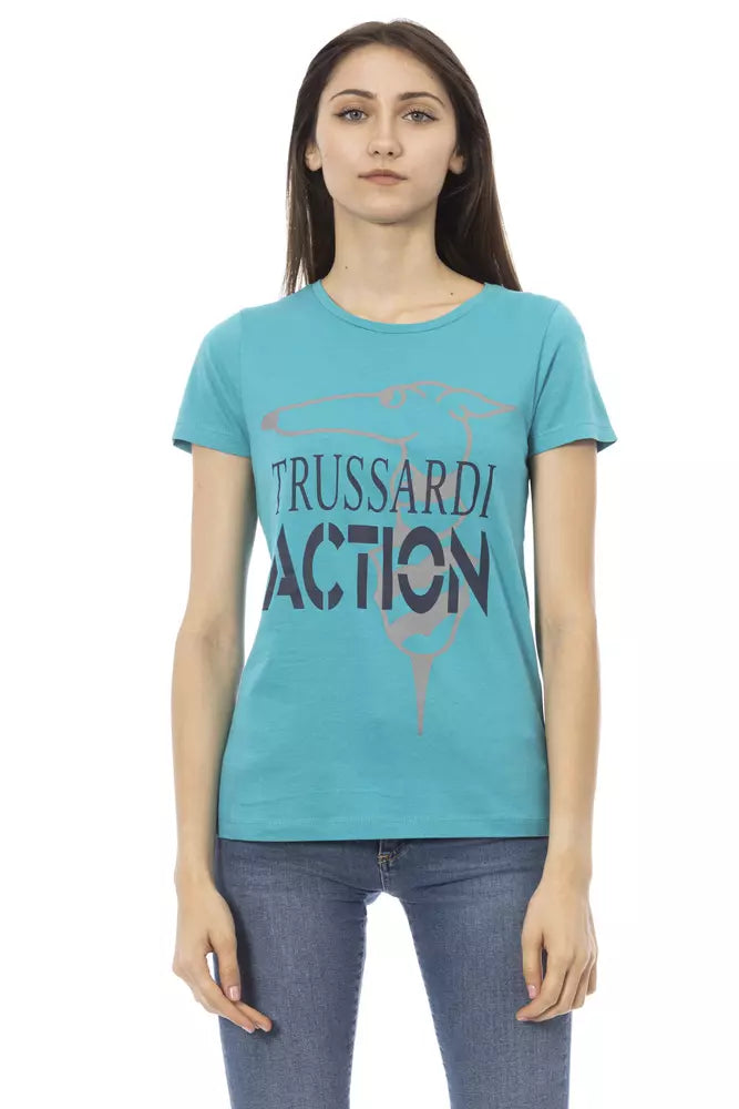 Trussardi Action Hellblaues Baumwoll-T-Shirt für Damen