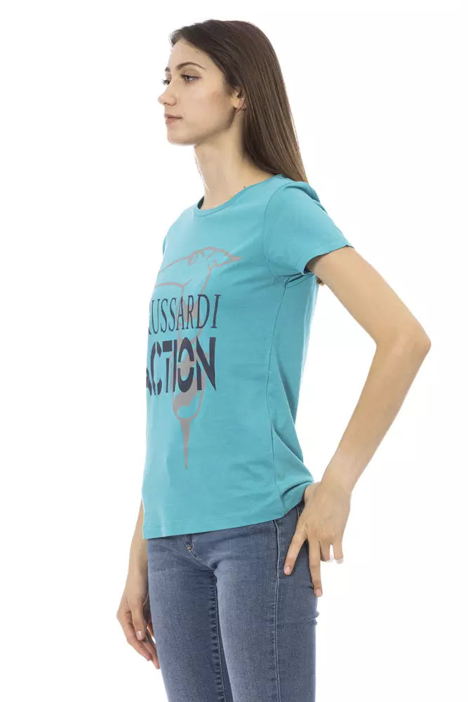 Trussardi Action Hellblaues Baumwoll-T-Shirt für Damen