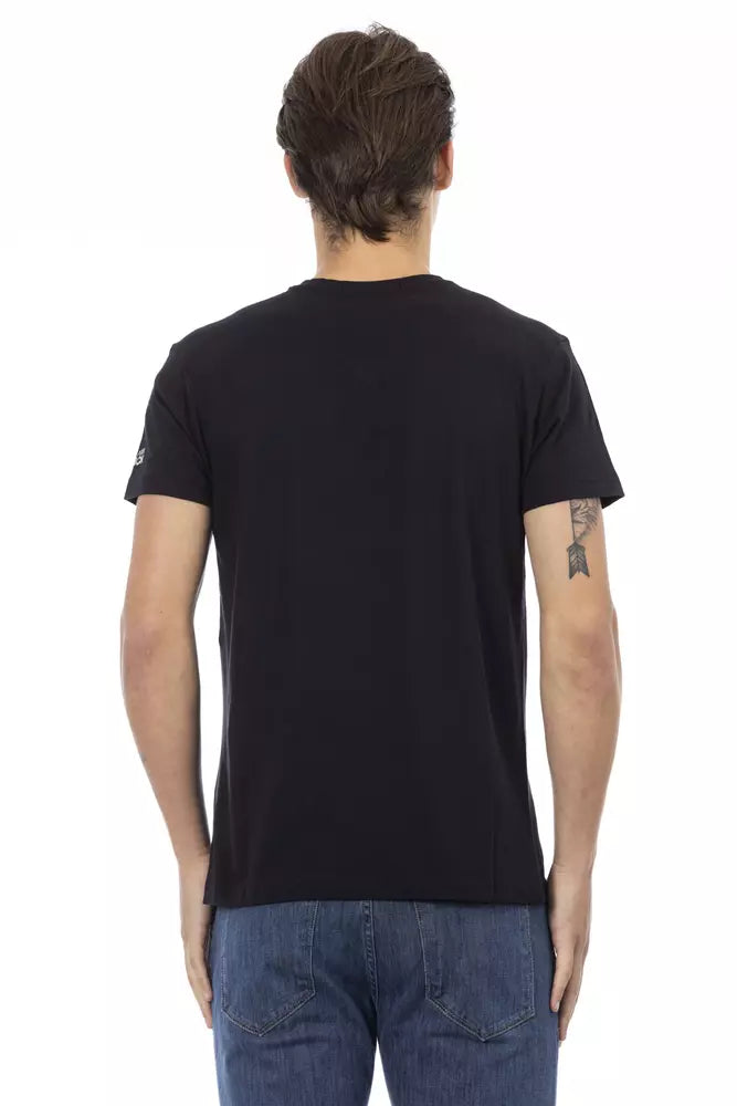 Trussardi Action Schwarzes Herren-T-Shirt aus Baumwolle mit V-Ausschnitt