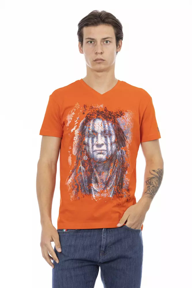 Trussardi Action Orange Baumwolle Herren T-Shirt mit V-Ausschnitt