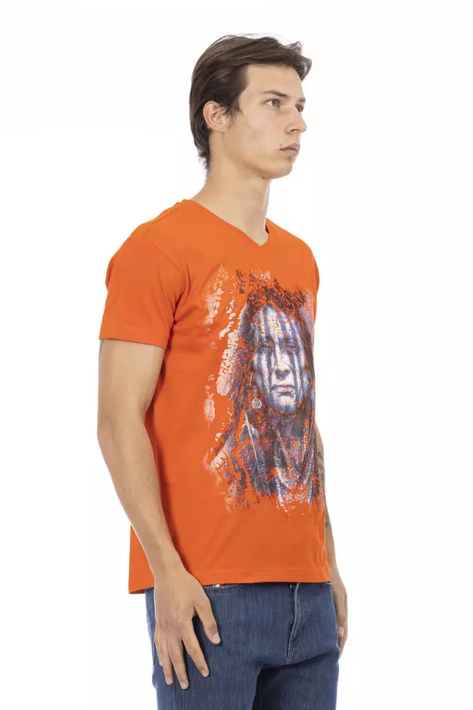 Trussardi Action Orange Baumwolle Herren T-Shirt mit V-Ausschnitt
