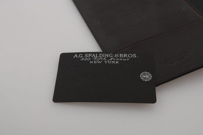 AG Spalding &amp; Bros. Schwarzes Leder-Reiseportemonnaie mit zweifacher Faltschließe und Logo