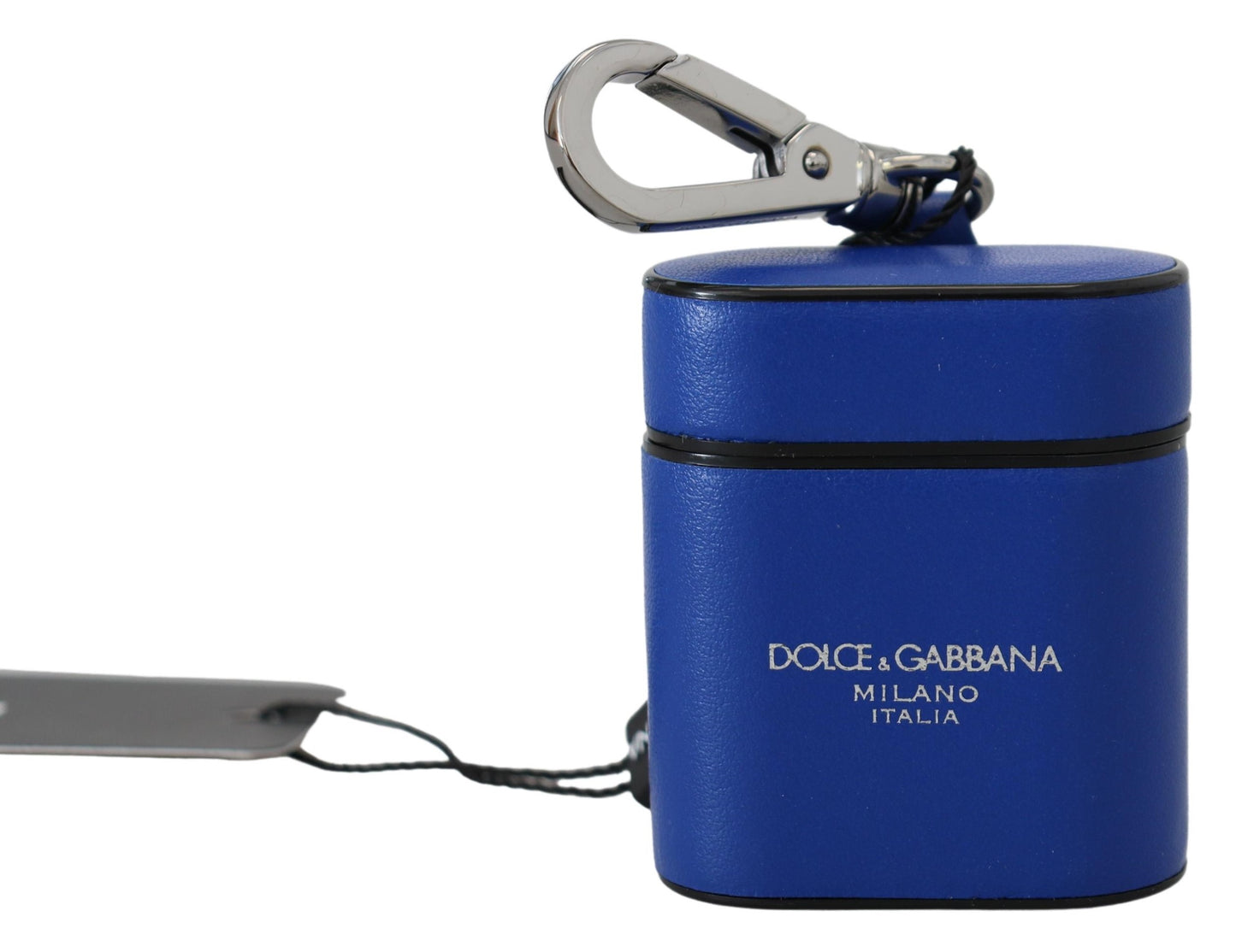 Dolce &amp; Gabbana – Airpods-Hülle aus blauem Leder mit silbernem Metalllogo