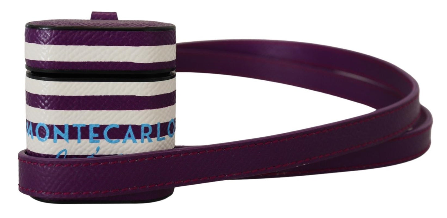 Dolce &amp; Gabbana – Airpods-Hülle mit lila Lederarmband und goldenem Metalllogo