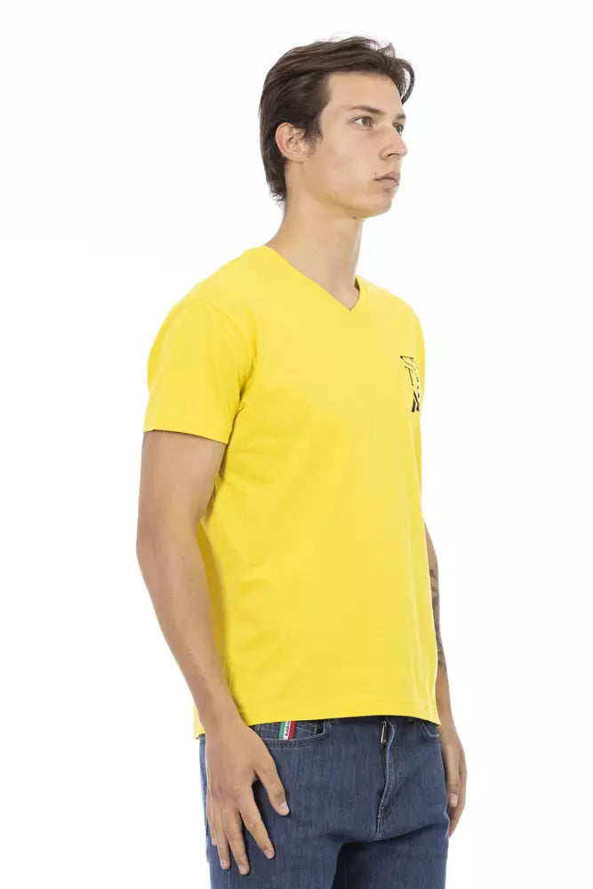 Trussardi Action Gelbes Herren-T-Shirt aus Baumwolle mit V-Ausschnitt