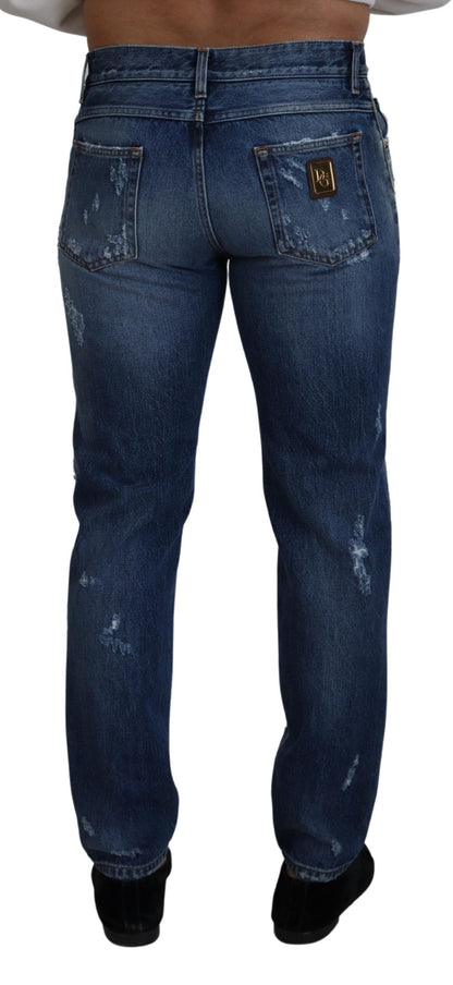 Dolce &amp; Gabbana Blaue zerfetzte Herren-Jeans aus Baumwolle