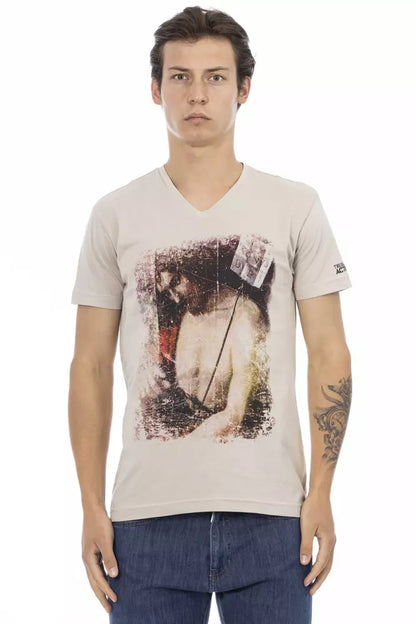 Trussardi Action Beige Baumwolle Herren T-Shirt mit V-Ausschnitt