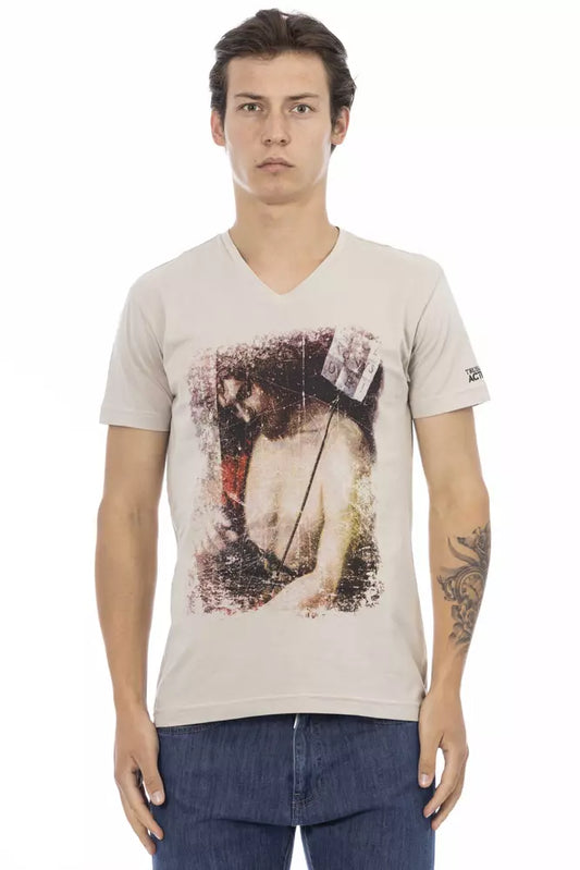 Trussardi Action Beige Baumwolle Herren T-Shirt mit V-Ausschnitt