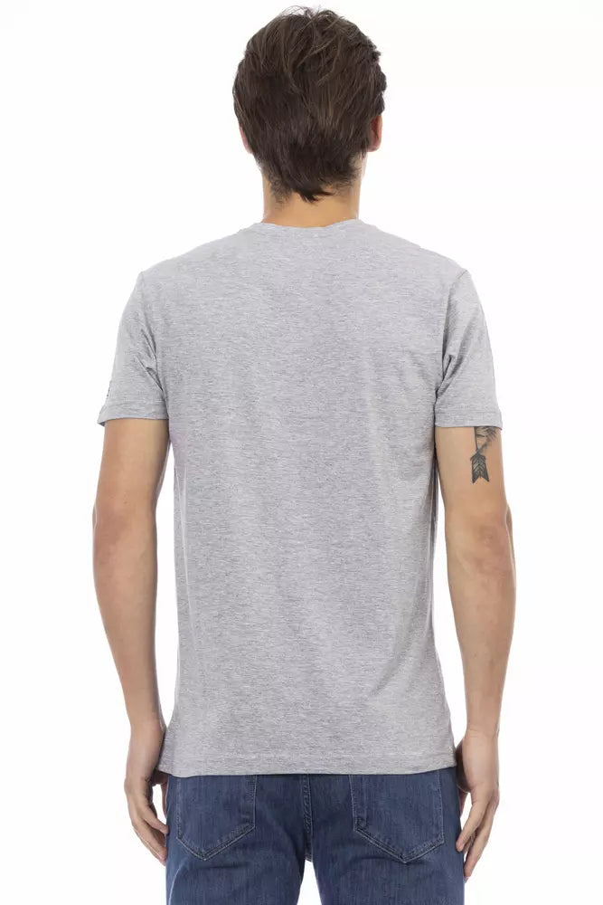 Trussardi Action Graues Herren-T-Shirt aus Baumwolle mit V-Ausschnitt