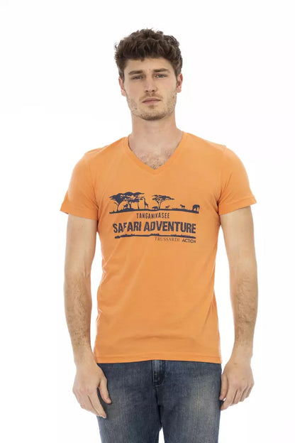 Trussardi Action Orange Baumwolle Herren T-Shirt mit V-Ausschnitt