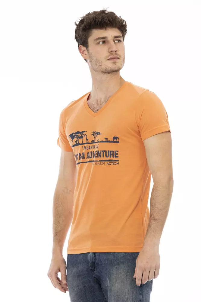 Trussardi Action Orange Baumwolle Herren T-Shirt mit V-Ausschnitt