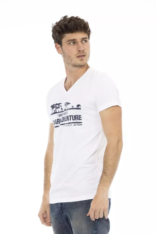 Trussardi Action Herren-T-Shirt aus weißer Baumwolle mit V-Ausschnitt
