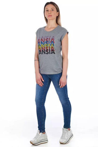 Frankie Morello Graues Baumwoll-T-Shirt für Damen