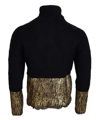 Dolce &amp; Gabbana Schwarz Gold Rollkragenpullover Mohair Pullover Herren Pullover