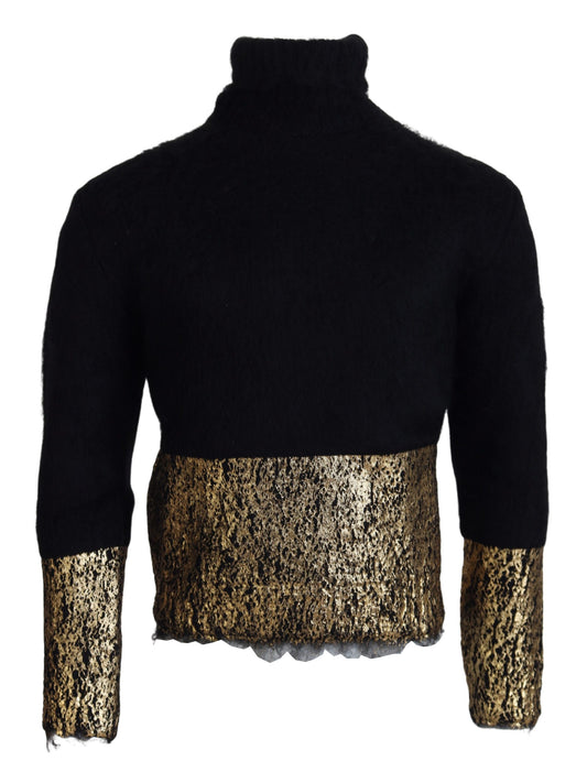 Dolce &amp; Gabbana Schwarz Gold Rollkragenpullover Mohair Pullover Herren Pullover
