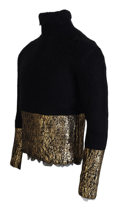 Dolce &amp; Gabbana Schwarz Gold Rollkragenpullover Mohair Pullover Herren Pullover
