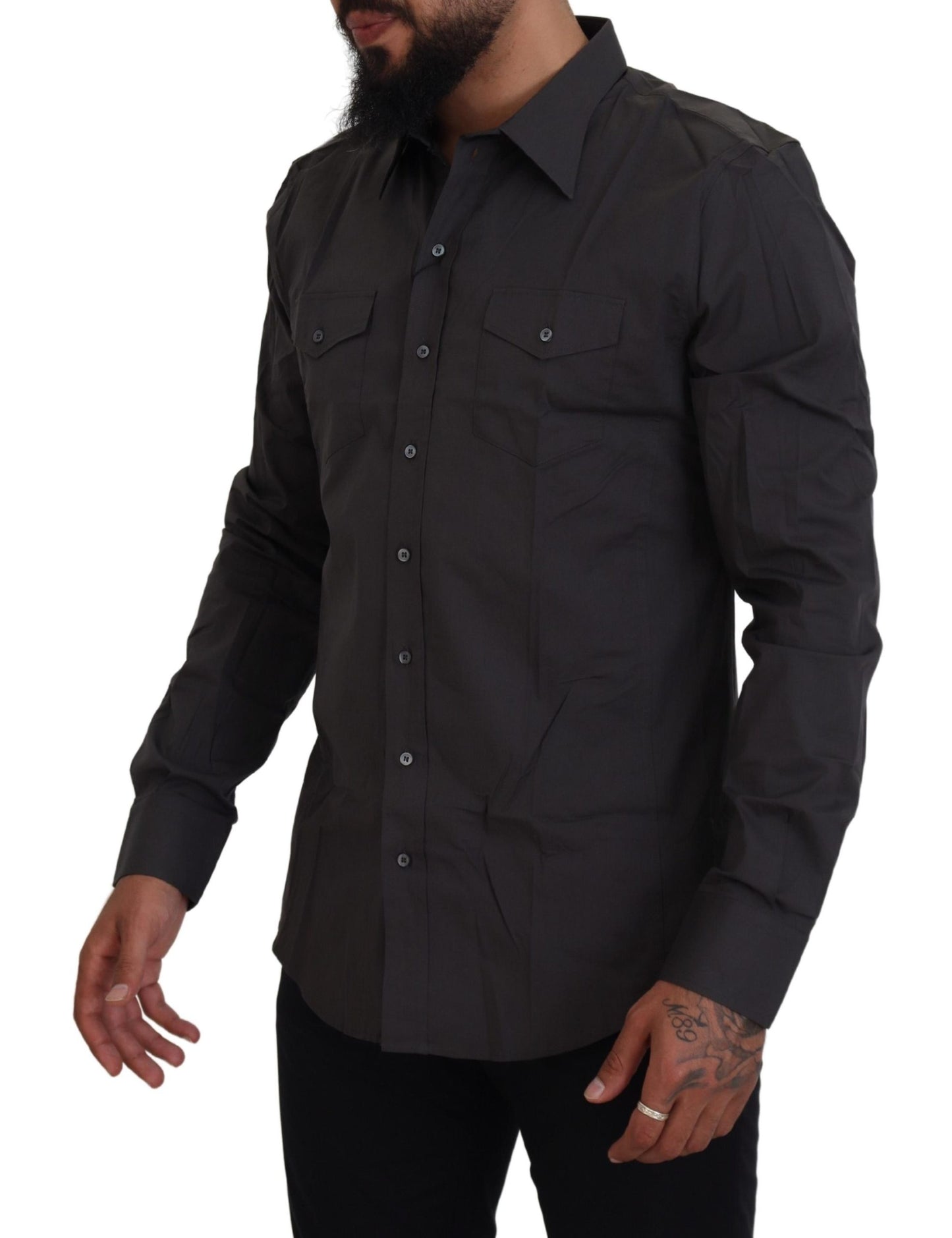 Dolce &amp; Gabbana Graues Slim Fit Stretch-Hemd SICILIA