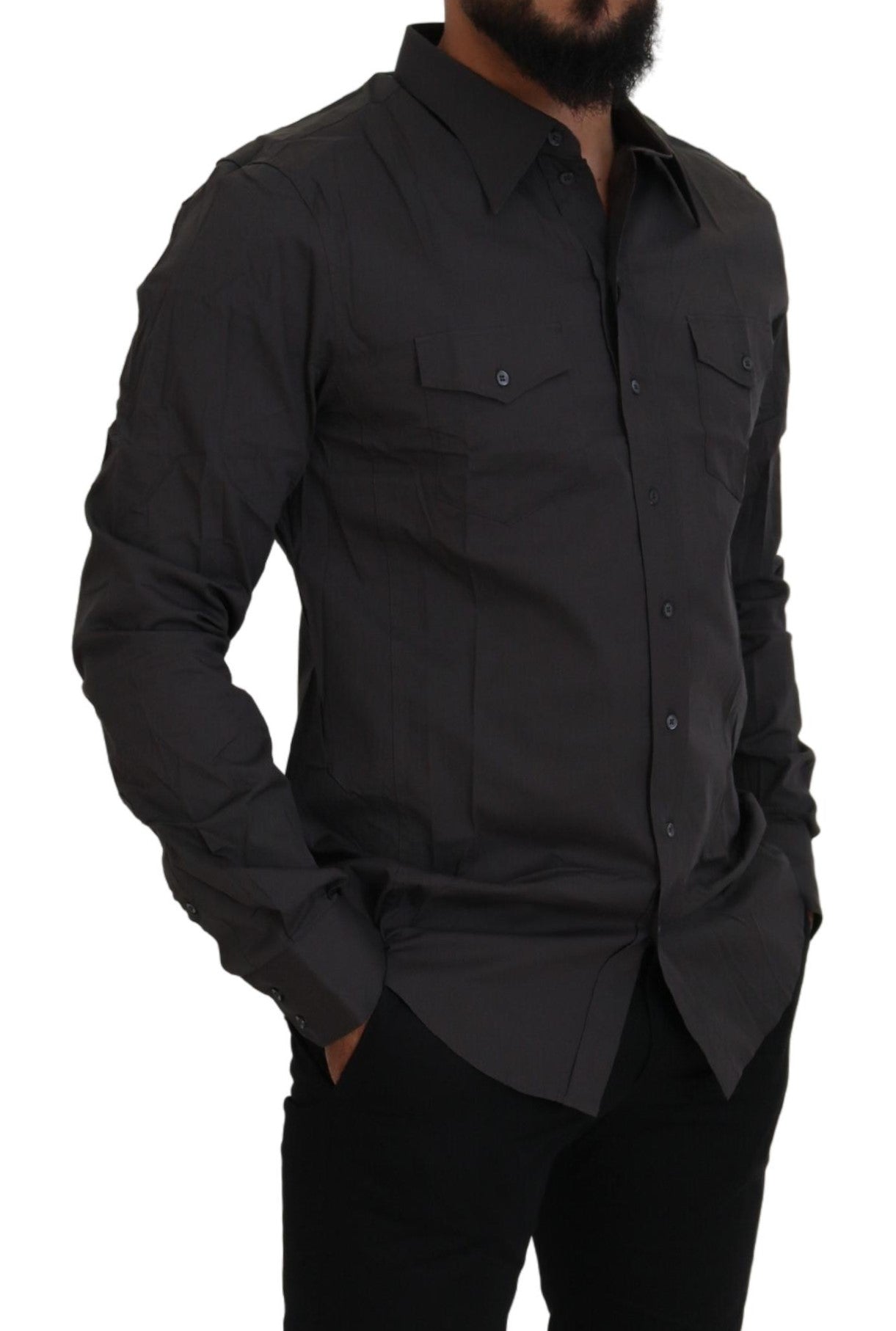 Dolce &amp; Gabbana Graues Slim Fit Stretch-Hemd SICILIA