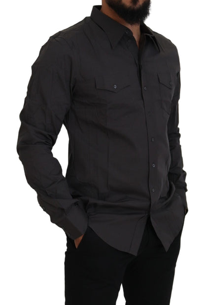 Dolce &amp; Gabbana Graues Slim Fit Stretch-Hemd SICILIA