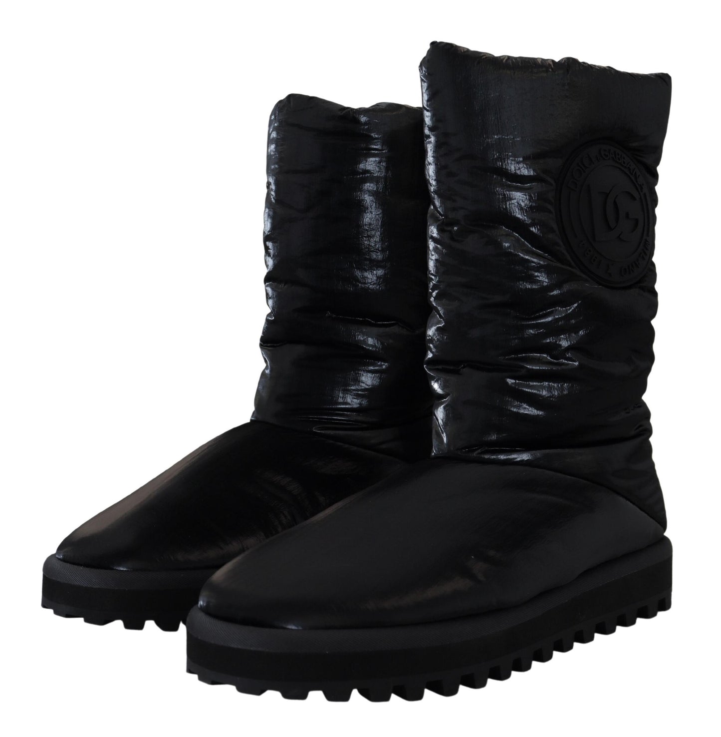 Dolce &amp; Gabbana – Schwarze, gepolsterte Winterschuhe mit Wadenmitte