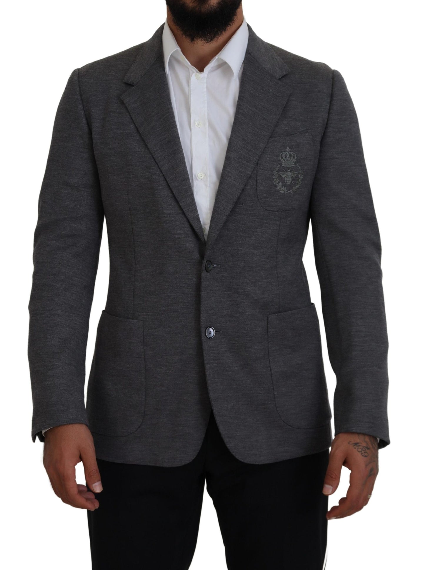 Dolce &amp; Gabbana – Slim Fit-Jackenblazer aus grauem Wollstretch