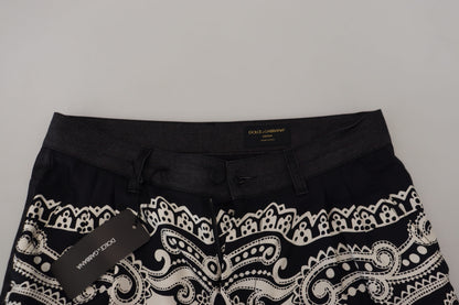 Dolce &amp; Gabbana – Schwarze Seidenhose mit Bandana-Print