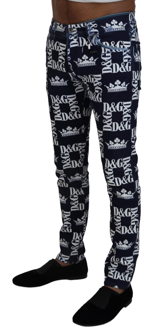 Dolce &amp; Gabbana – Blaue Skinny-Jeans aus Baumwolle mit Kronen-Print