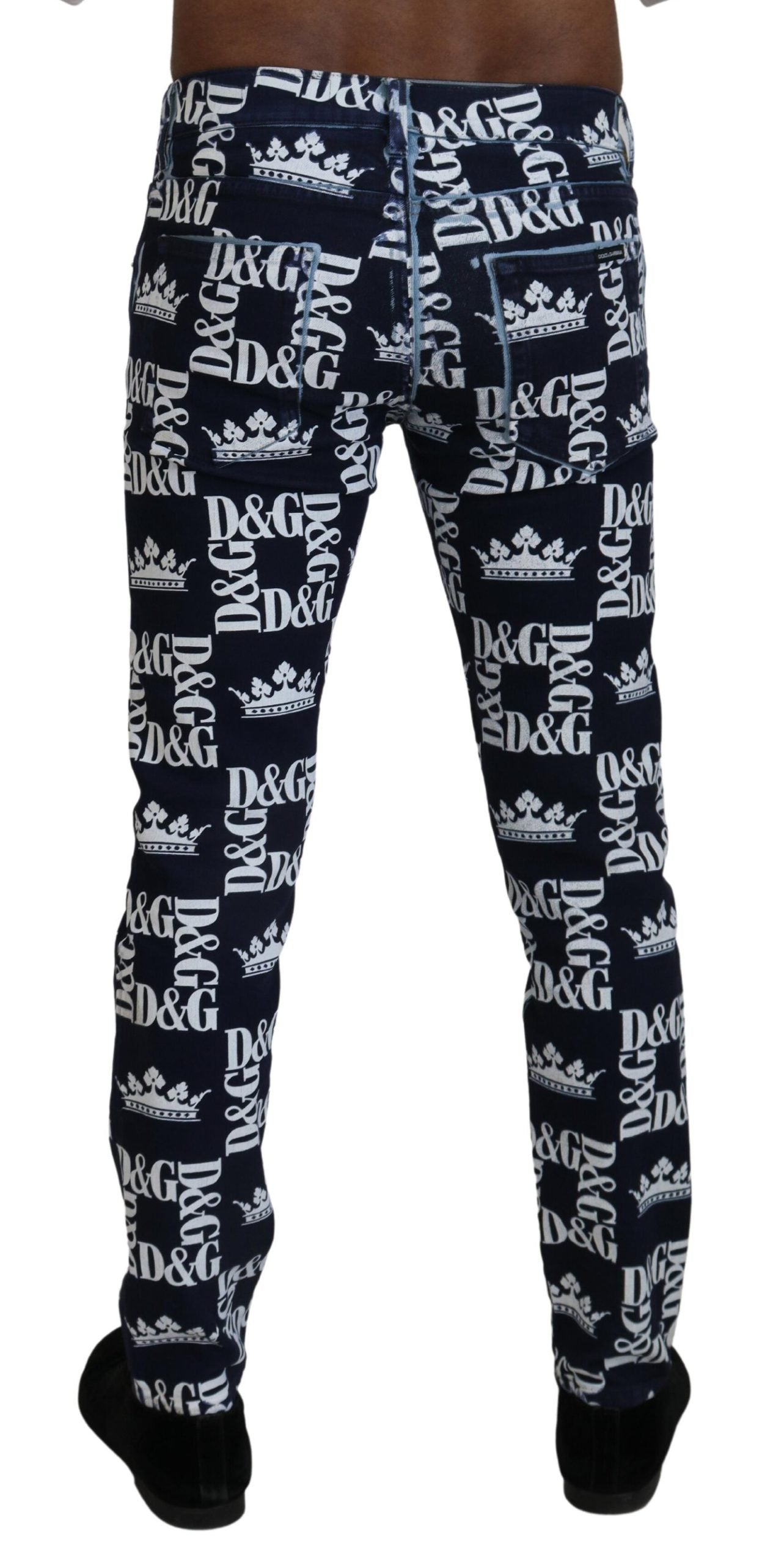 Dolce &amp; Gabbana – Blaue Skinny-Jeans aus Baumwolle mit Kronen-Print