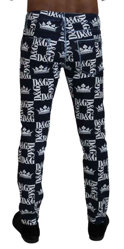 Dolce &amp; Gabbana – Blaue Skinny-Jeans aus Baumwolle mit Kronen-Print