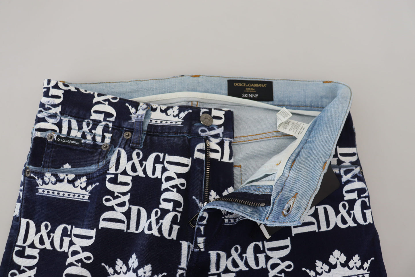 Dolce &amp; Gabbana – Blaue Skinny-Jeans aus Baumwolle mit Kronen-Print
