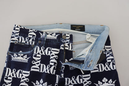 Dolce &amp; Gabbana – Blaue Skinny-Jeans aus Baumwolle mit Kronen-Print