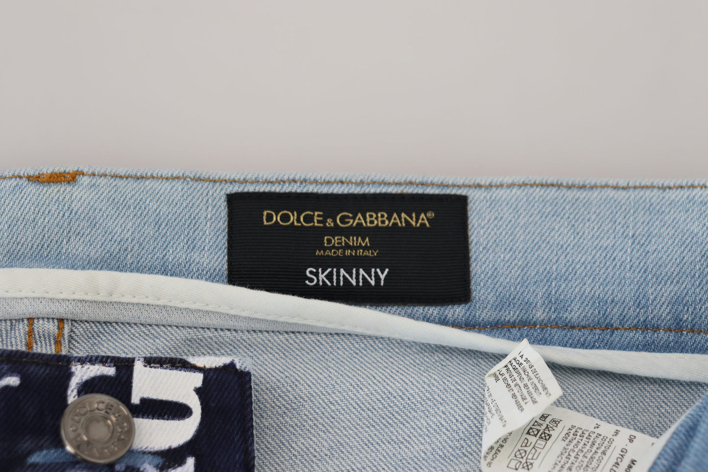 Dolce &amp; Gabbana – Blaue Skinny-Jeans aus Baumwolle mit Kronen-Print