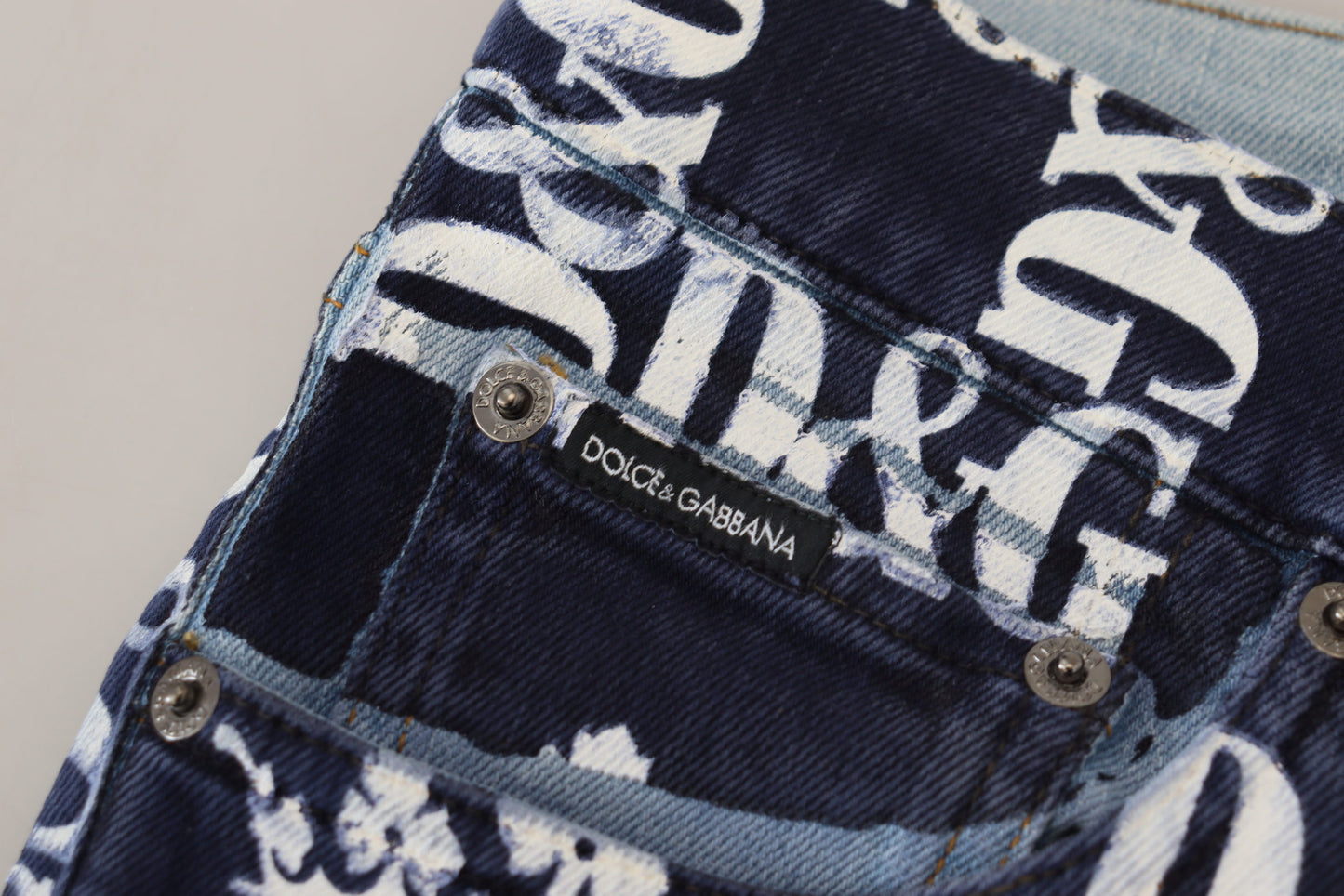 Dolce &amp; Gabbana – Blaue Skinny-Jeans aus Baumwolle mit Kronen-Print