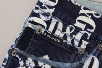 Dolce &amp; Gabbana – Blaue Skinny-Jeans aus Baumwolle mit Kronen-Print