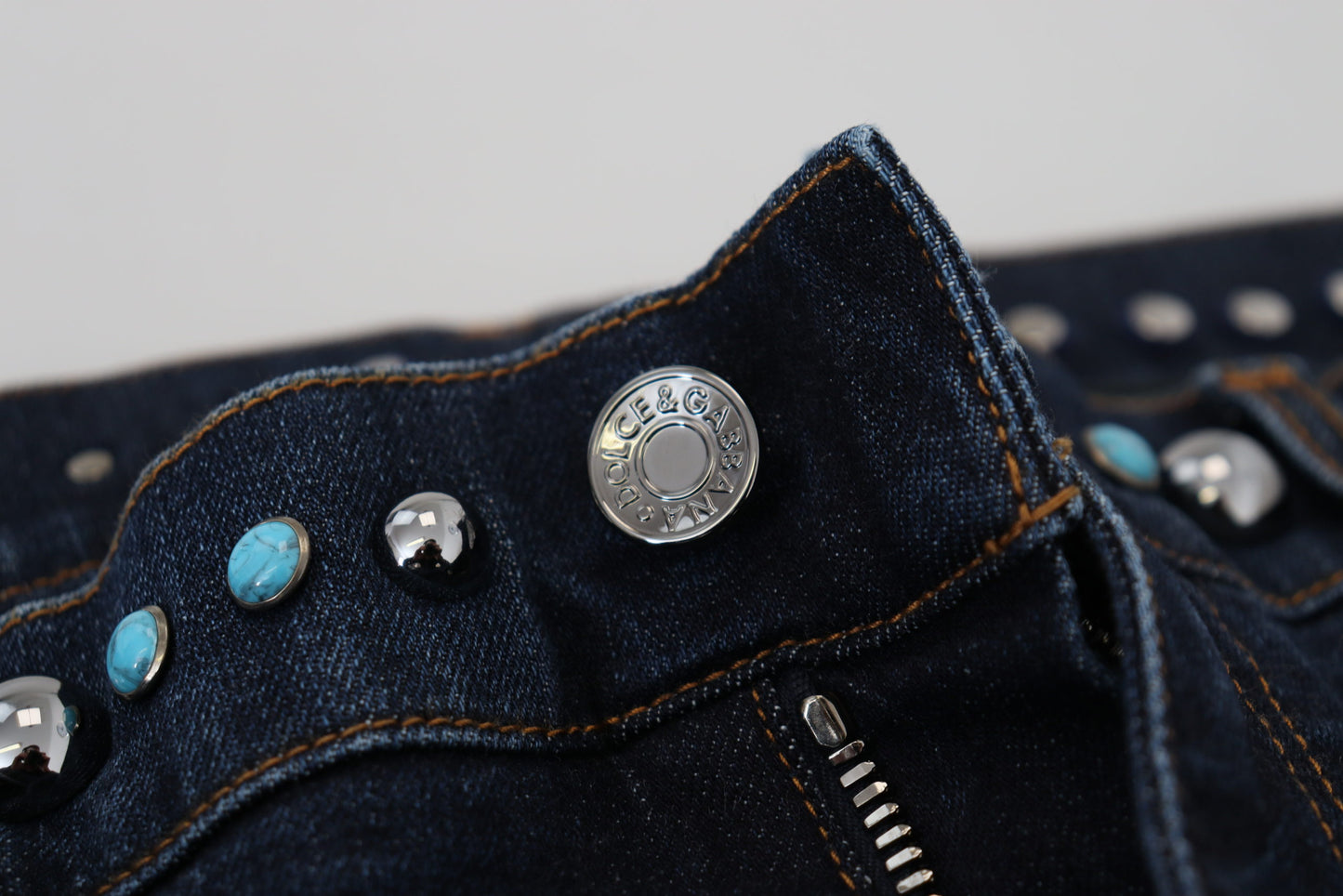 Dolce &amp; Gabbana – Blaue Jeans aus Baumwolle mit Nieten und niedriger Taille