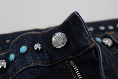 Dolce &amp; Gabbana – Blaue Jeans aus Baumwolle mit Nieten und niedriger Taille