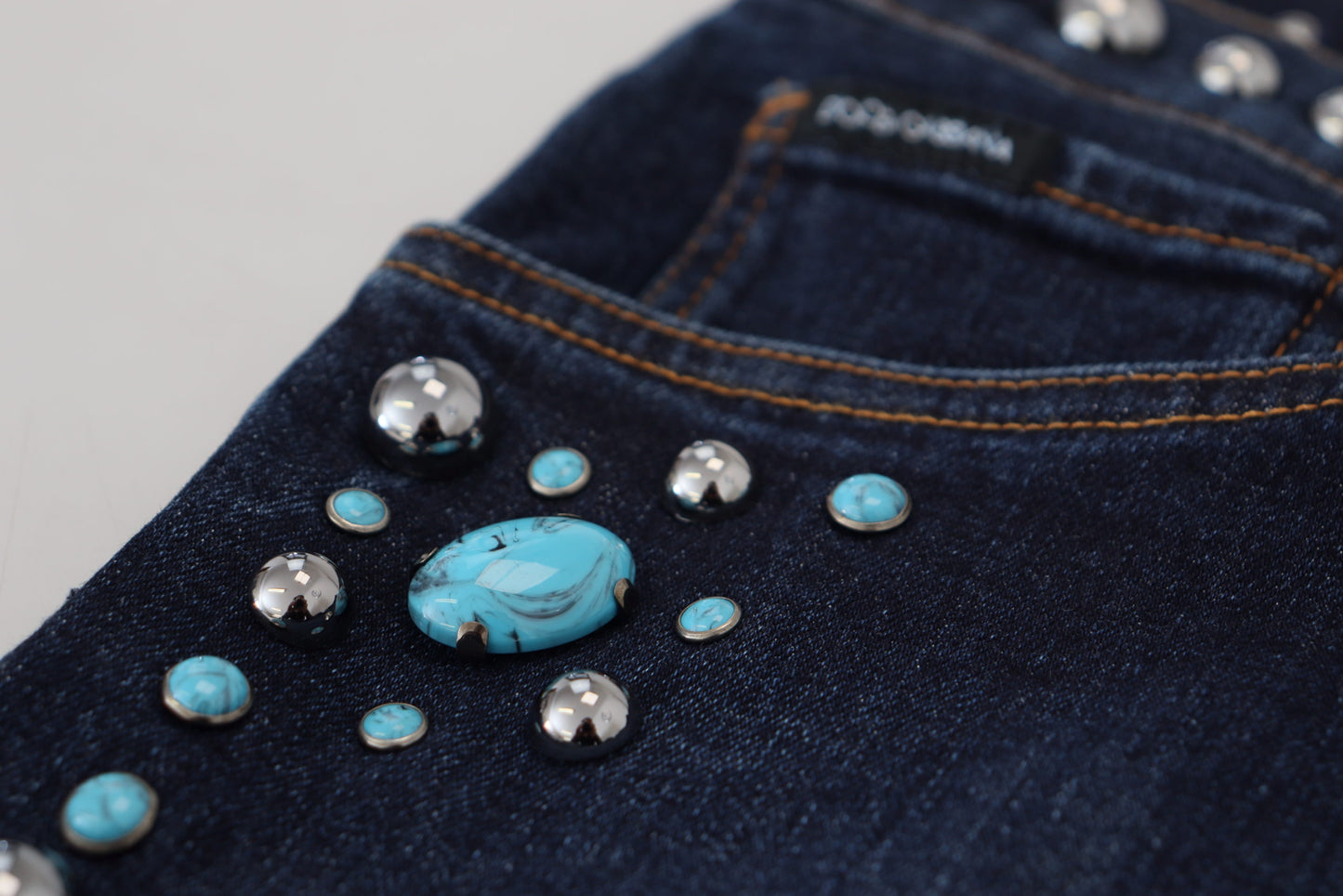 Dolce &amp; Gabbana – Blaue Jeans aus Baumwolle mit Nieten und niedriger Taille