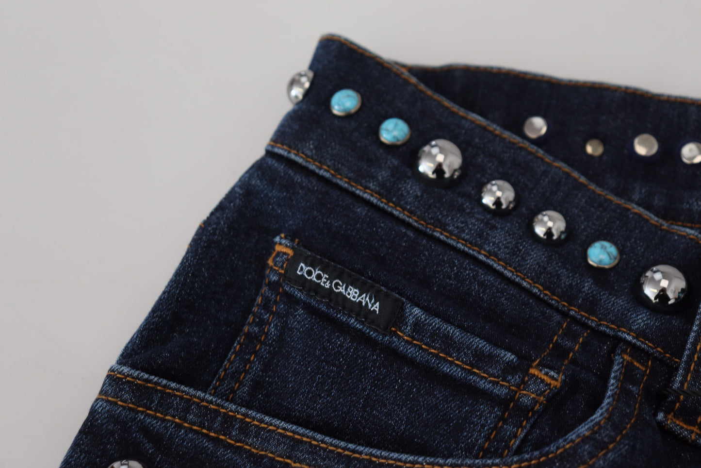 Dolce &amp; Gabbana – Blaue Jeans aus Baumwolle mit Nieten und niedriger Taille