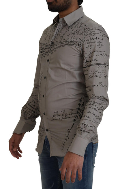 Dolce &amp; Gabbana Grau bedrucktes schmales Baumwollkleid GOLD Hemd