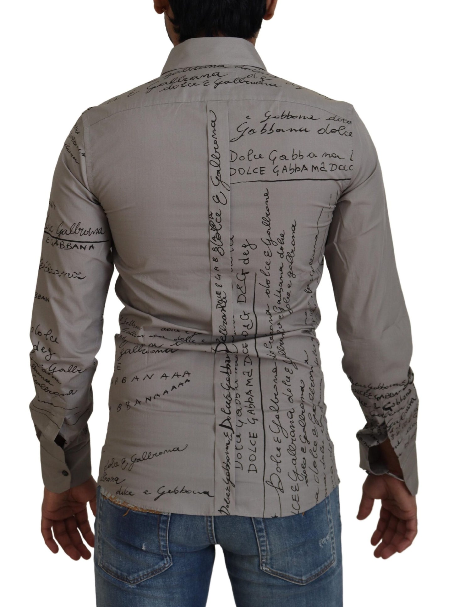 Dolce &amp; Gabbana Grau bedrucktes schmales Baumwollkleid GOLD Hemd