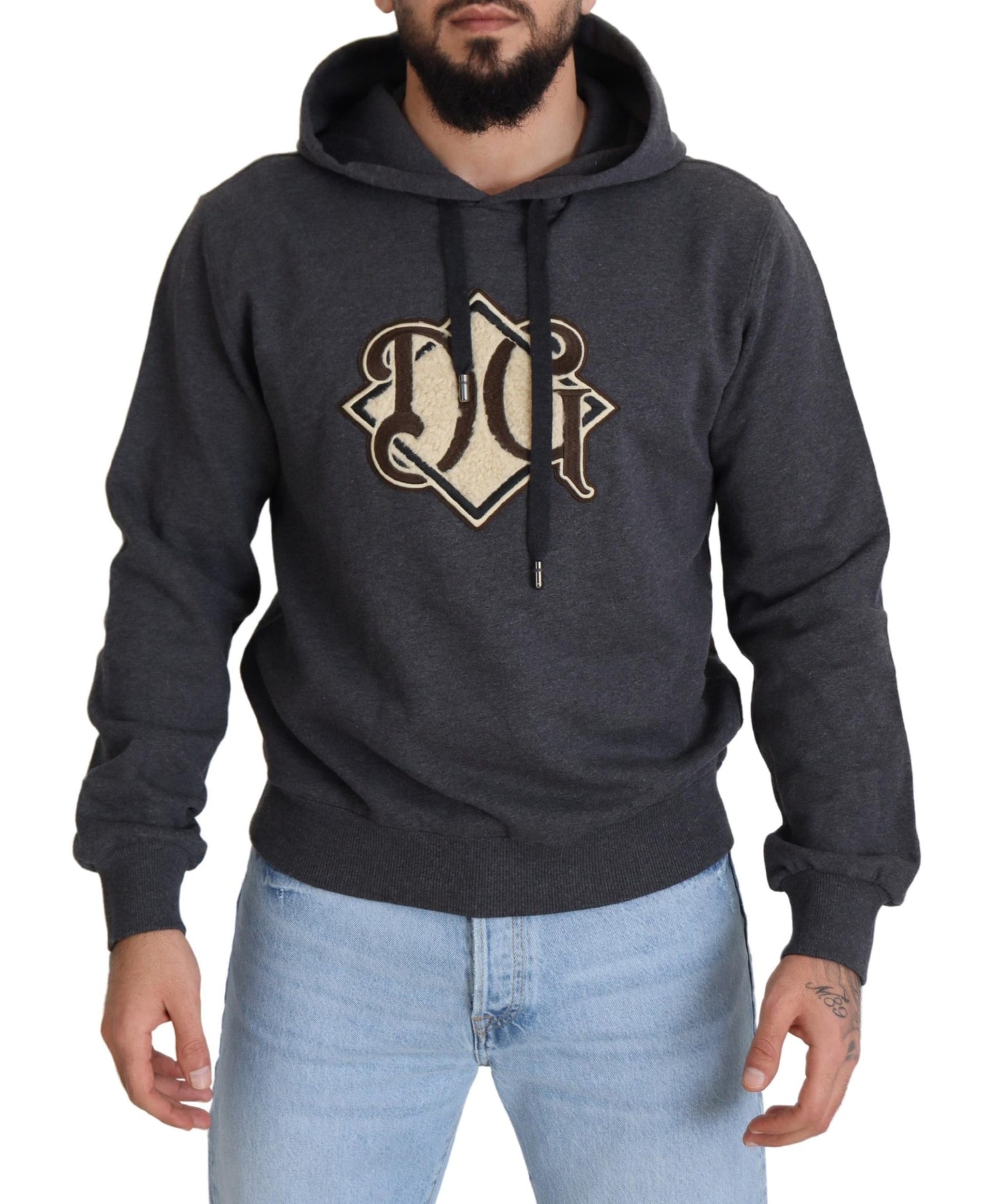 Dolce &amp; Gabbana Graues Logo-Sweatshirt aus Baumwolle mit Kapuze
