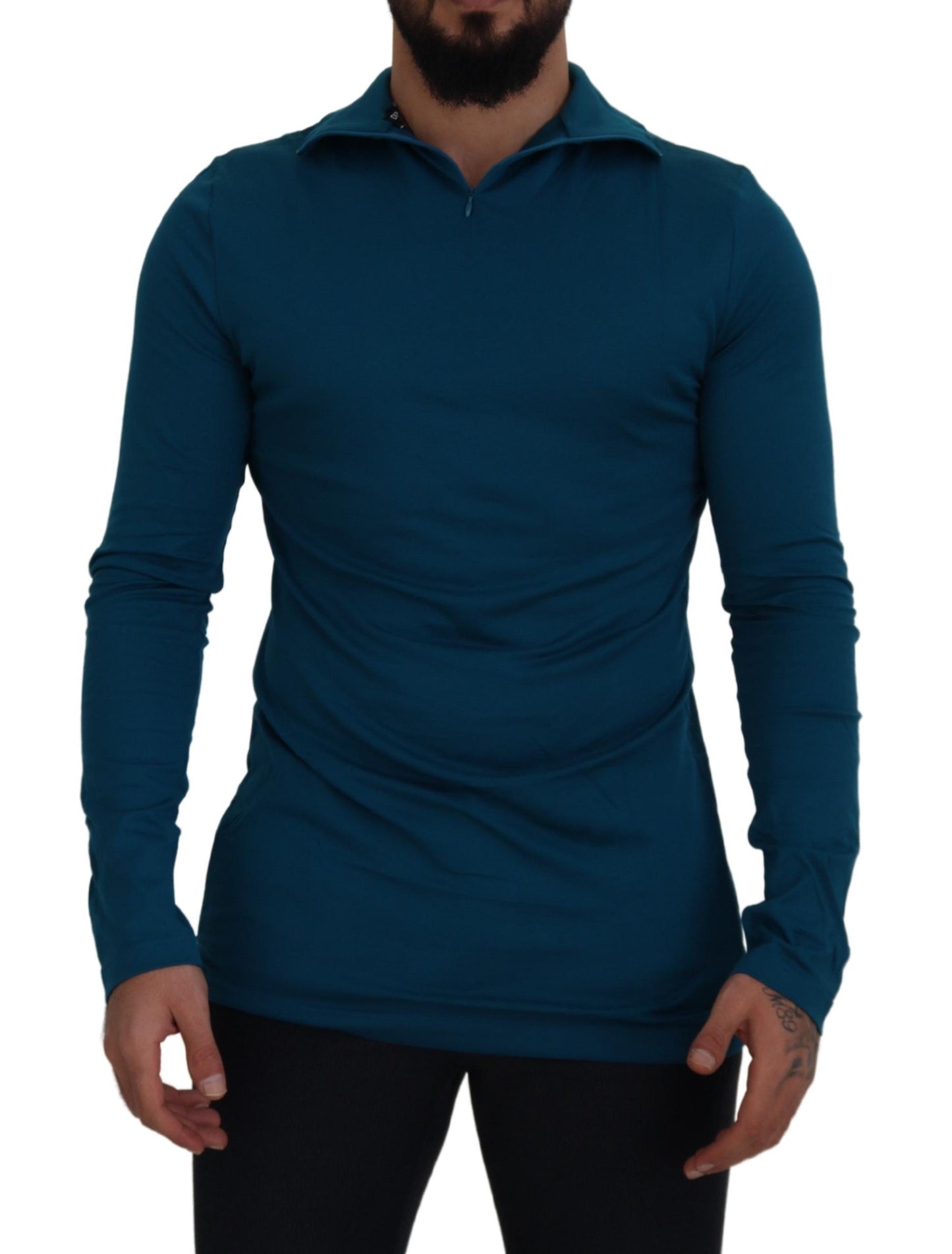 Dolce &amp; Gabbana – Schmaler Pullover aus Baumwolle mit Kragen in Blau