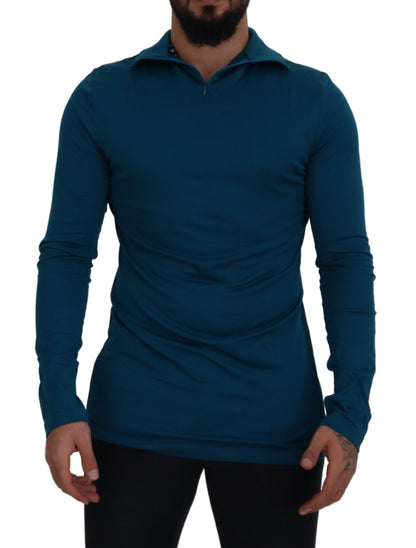 Dolce &amp; Gabbana – Schmaler Pullover aus Baumwolle mit Kragen in Blau