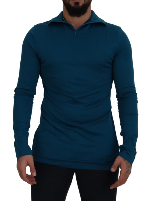 Dolce &amp; Gabbana – Schmaler Pullover aus Baumwolle mit Kragen in Blau