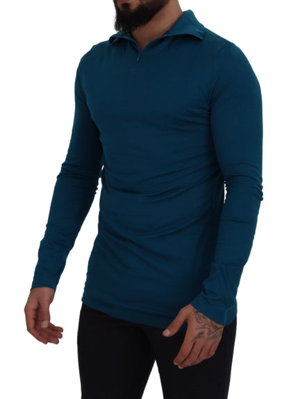 Dolce &amp; Gabbana – Schmaler Pullover aus Baumwolle mit Kragen in Blau