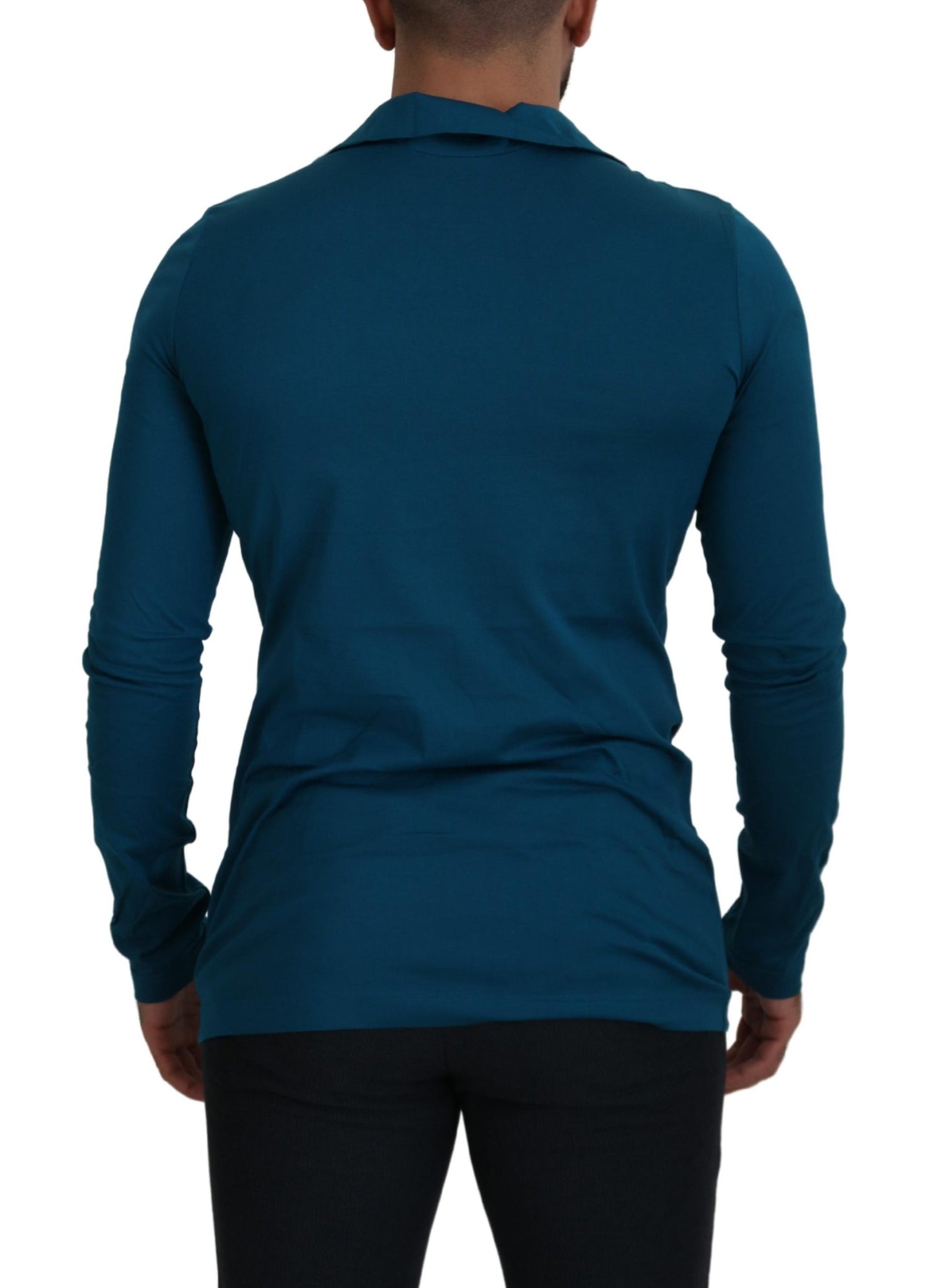 Dolce &amp; Gabbana – Schmaler Pullover aus Baumwolle mit Kragen in Blau