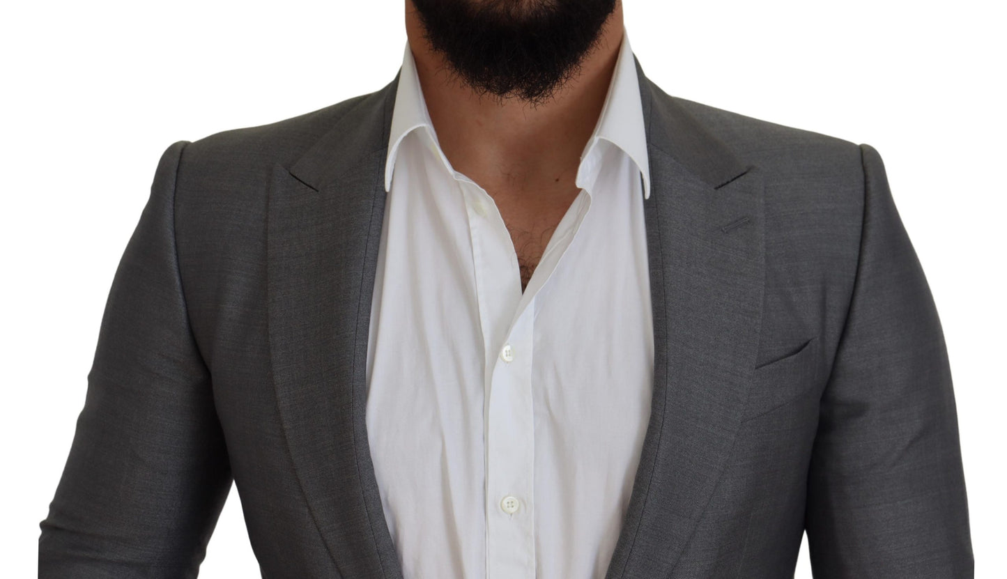Dolce &amp; Gabbana – Slim Fit-Jackenblazer aus grauer Wolle und Seide
